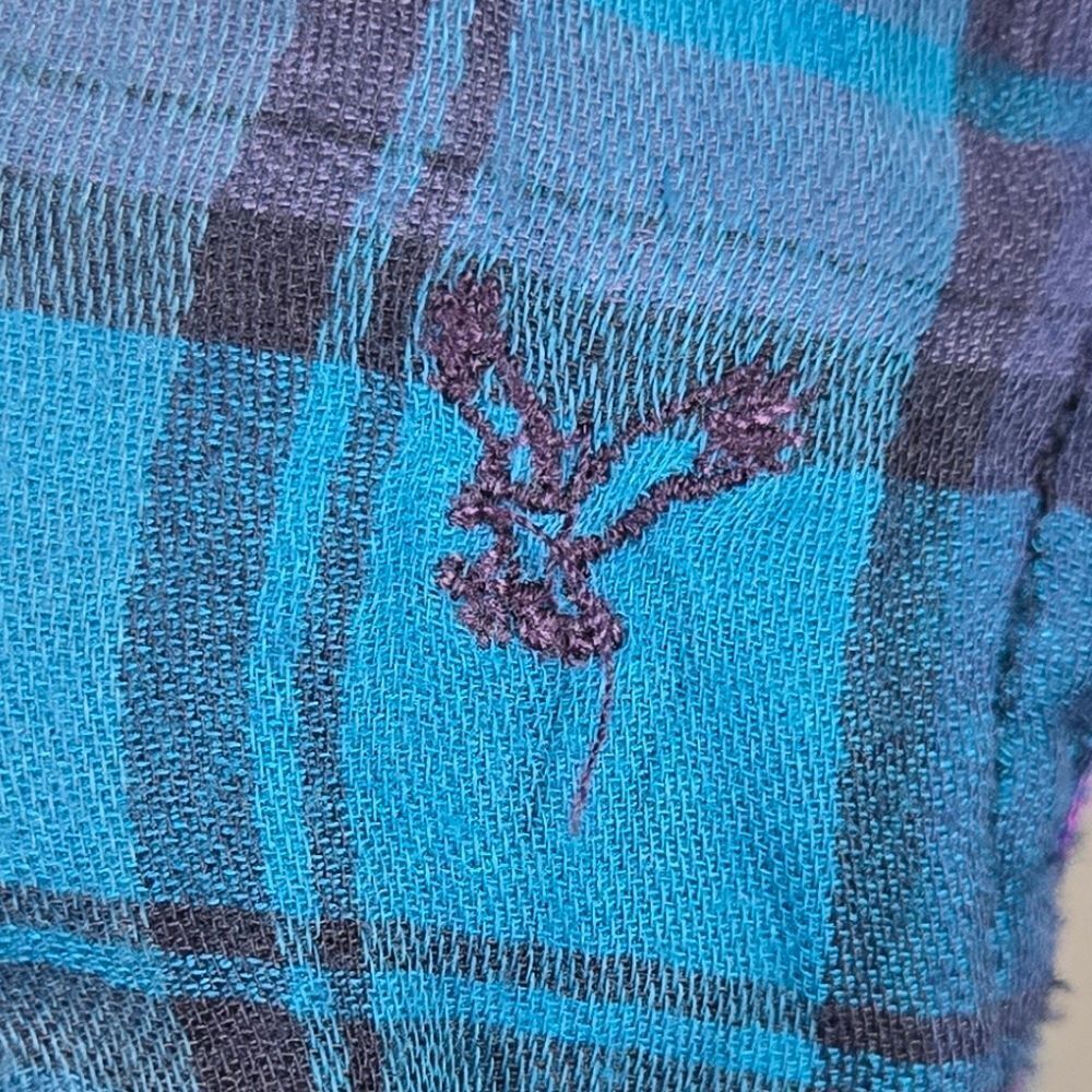 American Eagle Teal Pink Plaid Long Sleeve Button Down Shirt Women's Casual Soft - Picture 8 of 10